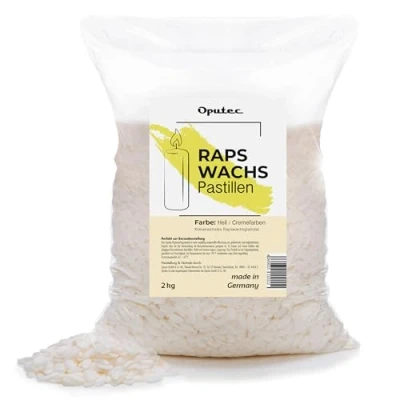 Imagen de Oputec Pastillas de cera para velas 2 kg colza: color crema claro hacer tú mismo verter con natural Crea y rellena tus propias Fabricado en Alemania