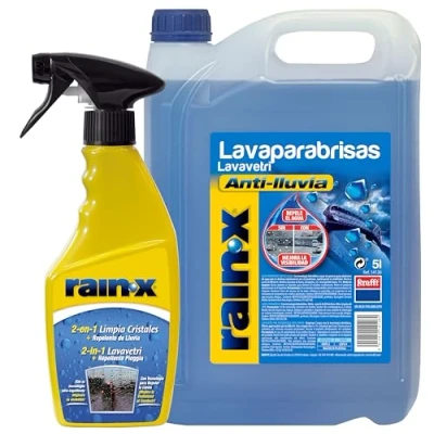 Imagen de Rain X Líquido Lavaparabrisas 5 L y 2 en 1 Tratamiento Antilluvia Parabrisas Limpiacristales con Efecto Repelente de Agua 500 ml