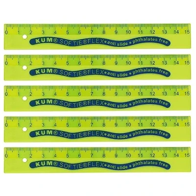Imagen de KUM AZ2250116 G Regla 15 cm flexible, L03 Softie Flex, 5 piezas, verde, de plástico, antideslizante