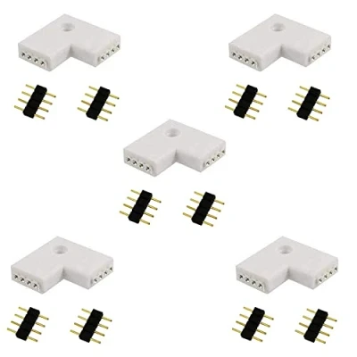 Imagen de LITAELEK 5pcs Conector Esquina Tira LED RGB Forma L Cinta 4 Pin Strip Connector Adaptador Banda Pines ángulo Recto para 5050 3528 2835 Strip, Blanco