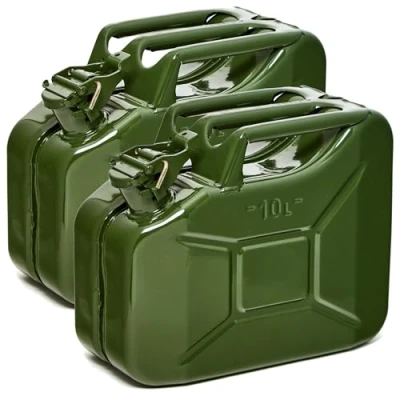 Imagen de BW® Bidón de combustible metal para gasolina, 2 x 10 litros, color verde oliva, RAL 6003, certificado TÜV y autorización UN, fabricado en Europa