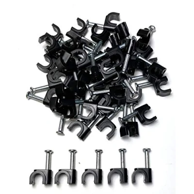 Imagen de 50 x 6mm Negro Clips Rondos de Cable pared, Clavos pared Maneja el eléctrico CAT5/CAT6,RG6,RG59,RJ45 en Hogar, Oficina, Accesorios escritorio