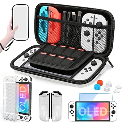 Imagen de HEYSTOP Funda para Nintendo Switch OLED Modelo, Accesorio OLED, Estuche Model con Carcasa Protector de Pantalla y Tapas Agarre Pulgar