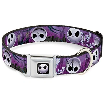 Imagen de Buckle Down Collar de Perro con Hebilla para cinturón Seguridad, Expresiones Jack, Fantasmas en Cementerio, morados, Grises, Blanco, 1 Pulgada Ancho, se Adapta a Cuello 15 26 Pulgadas,