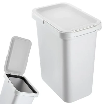 Imagen de KADAX cubo de basura con tapa abatible, rectangular plástico, asa, para separación residuos (gris, 12 L)