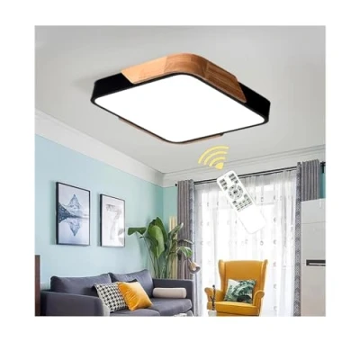 Imagen de GHiycotdl Lampara techo, 24W regulable empotradas de madera, plafon led techo para sala estar, dormitorio, cocina, salón, pasillo (Cuadrado Negro)