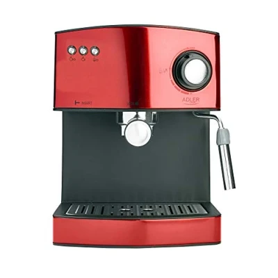 Imagen de Adler AD 4404R Cafetera Espresso Automática 15 Bares, Depósito 1,6 L, para Preparar Café Latte, y Capuccino, Vaporizador Espumar Leche, Calienta Tazas, Color Rojo, 850W