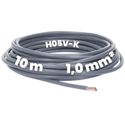 Imagen de Kalitec 10 metros H05V K 1 mm² gris cable flexible I PVC individual mm2 cableado hostil de un solo alambre conmutación ignífugo