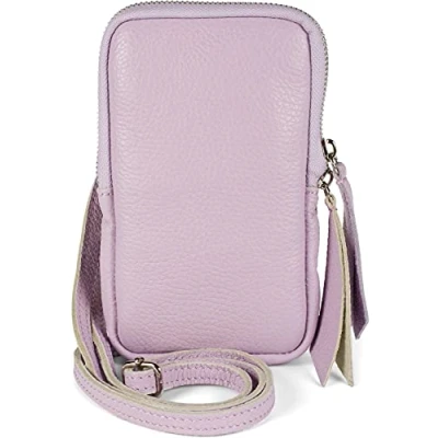 Imagen de styleBREAKER bolso móvil de cuero las señoras con la superficie granulada, cremallera, genuino mini bolsa 02012374, color:Lila