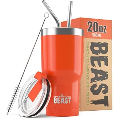 Imagen de Greens Steel BEAST Termo Café para Llevar 550ml I Mariquita Roja Taza Térmica de Acero Inoxidable Reusable Viajera Doble Pared al Vacío 2 Pajitas y Cepillo Limpieza