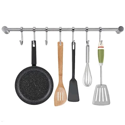 Imagen de NACTECH Colgador de Utensilios Cocina Barra con 7 Ganchos Movible Acero Inoxidable para Olla Sartén 40cm