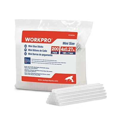 Imagen de WORKPRO, Juego de 200 barras pegamento en caliente, 100 x 7 mm, transparentes universales para pistola termofusible, ideal bricolaje, artesanías, ocio