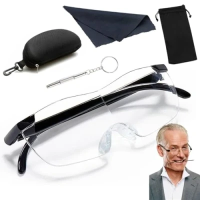 Imagen de Ruikdly Gafas de lupa para usuarios gafas, 300 % aumento, lectura, antiluz azul, ayuda a la lectura personas mayores, trabajos costura, Negro ,