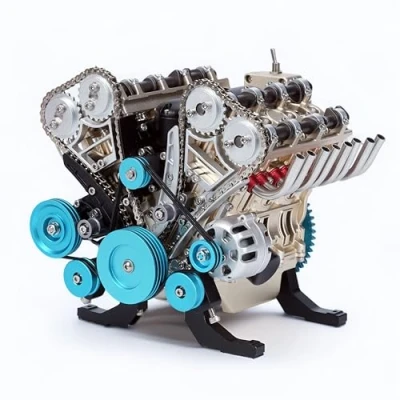 Imagen de TECHING kit de modelo motor Mini v8 que funciona con montaje mecánico metal, coche, más 500 piezas, experimento educativo