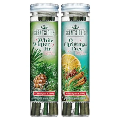 Imagen de Scentsicles Adornos de Navidad con aroma a abeto invierno blanco ganchos, paquete 2 (2 botellas, 12 varillas en total)