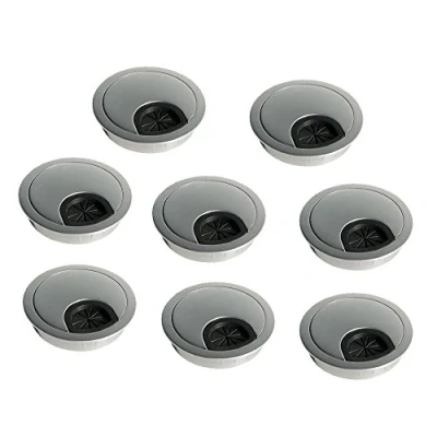 Imagen de Emuca pasacables de mesa circular Ø60mm zamac cromado mate, tapa encastrable en oficina/escritorio, lote 8