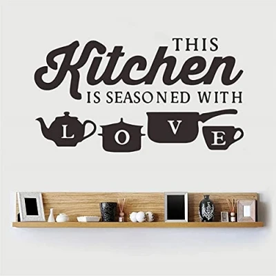 Imagen de Wajade Vinilo decorativo para pared con texto en inglés «This Kitchen is Seasoned with Love»