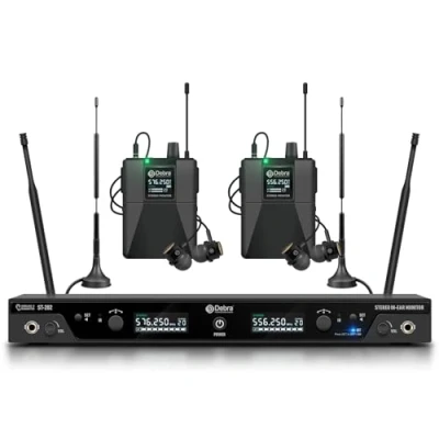 Imagen de D Debra ST 202 Sistema de Monitor oído inalámbrico estéreo UHF,IEM Doble Canal con Tipo monitoreo para Escenario,Receptor Estudio,interpretación Banda (2 Bodypack)