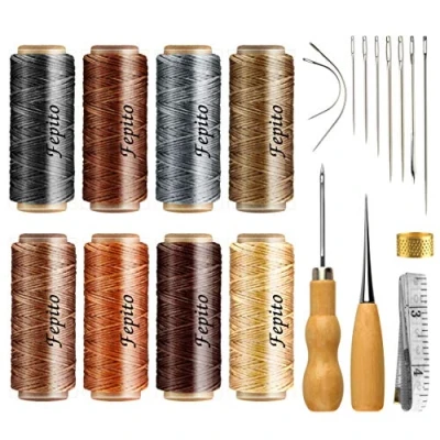 Imagen de FEPITO 21pcs Hilo Encerado de Cuero 8 Color 264 Yardas 150D Cordón Coser Kit Herramientas Mano para DIY Craft Costura