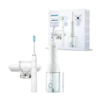 Imagen de Philips Sonicare Cepillo dental eléctrico DiamondClean 9000 e irrigador oral Power Flosser sin cable: limpieza de dientes, encías y eliminación placa, en blanco (modelo HX3866/41)