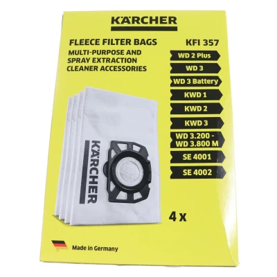 Imagen de Kärcher Original Bolsa de Filtro Fieltro KFI 357, Triple Capa, Resistente, Robusta para aspiradoras en Seco y Húmedo WD Lava SE, 4 unidades (2.863 314.0)