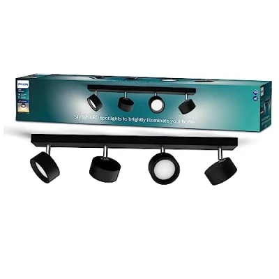 Imagen de Philips Barra de Iluminación Bracia, con 4 Focos, 5.5W, 550 lm Luz Blanca Cálida 2700k, Negro