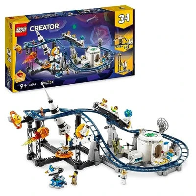 Imagen de Lego 31142 Creator 3en1 Montaña Rusa Espacial, Torre de Caída Libre o Tiovivo, Maqueta Parque Atracciones, Juguete Construcción con Cohete Planetas y Ladrillos Luminosos