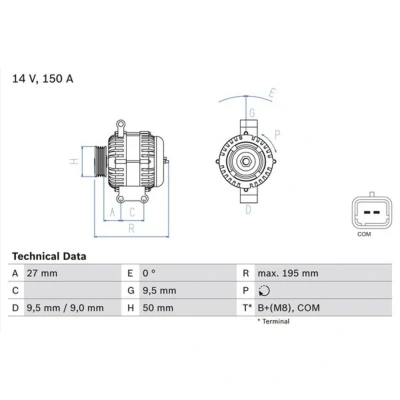 Imagen de BOSCH 0 986 081 820 Alternador 14V 150A MINI: Hatchback, Coupé, Cabrio