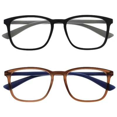 Imagen de OPULIZE Max Gafas de Lectura Pack 2 Marco Rectangular Clásico Grande Negro Mate Marrón Unisex Hombres Mujeres Bisagras Resorte RR78 12 +2.00