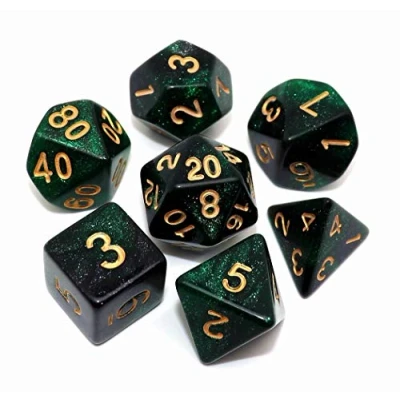 Imagen de CREEBUY Juego de dados poliédricos DND con purpurina para Dungeon and Dragons D&amp;D RPG juegos rol Green Mix Black Nebula