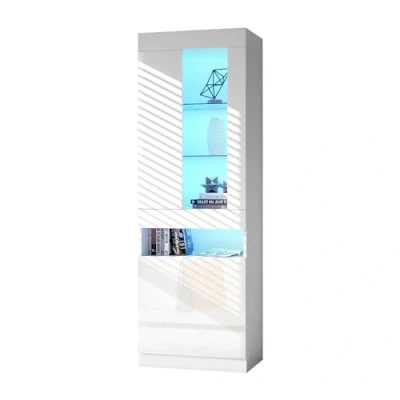 Imagen de vitrina con iluminación LED de 16 colores, pie, almacenamiento, armario salón, LED, para paredes armarios buffet (blanco)