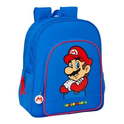 Imagen de SUPER MARIO PLAY Mochila Escolar Niño, Infantil, Adaptable a Carro, Ideal para Niños en Edad Escolar, Cómoda y Versátil, Calidad Resistencia, 32x12x38 cm, Color Azul/Rojo