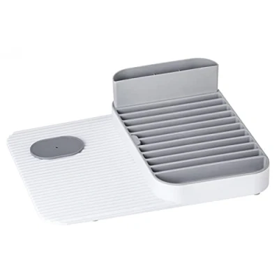 Imagen de VIGAR Escurreplatos Colección Rengo 42,5 x 34,5 12 cm Utensilio de Cocina Escurridor Vajilla y Cubertería Desmontable En Blanco Gris