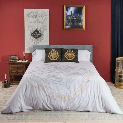 Imagen de BELUM Funda nórdica Harry Potter, con Botones 100% algodón Modelo Hogwarts Grey para Cama de 105 (180x220 cm)
