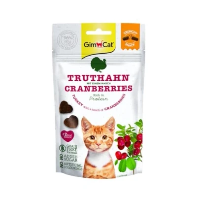 Imagen de GimCat Snacks crujientes Pavo con arándanos Golosinas para Gatos y ricas en proteínas 1 Bolsa (1 x 50 g)