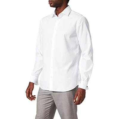 Imagen de Seidensticker Camisa Herren Business Shirt Tailored Fit no de hierro, estrecha con cuello Kent, Blanco (Wei 01), 37 CM