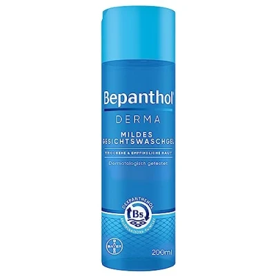 Imagen de Bepanthol® Derma Gel de lavado facial suave para pieles sensibles y secas, dermatológicamente probado, con dexpantenol, sin fragancias, jabón, botella 200 ml