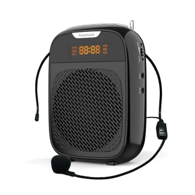 Imagen de NORWII Mini amplificador de voz portátil recargable Bluetooth altavoz 4000mAh con micrófono cable auriculares y cintura, sistema PA personal para profesores, guías