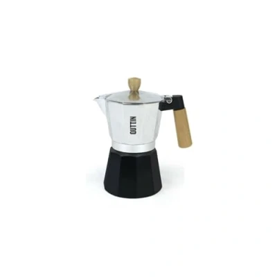 Imagen de Quttin Cafetera Italiana de Madera y Aluminio para 6 Tazas, Medidas 15 x 10 20 cm Diseño Elegante Funcional