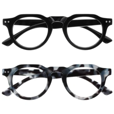 Imagen de OPULIZE RIO Gafas de Lectura con Filtro Luz Azul Pack 2 Montura Parte Superior Plana Negro, Carey Hombre y Mujer BB53 13 +2.50