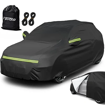 Imagen de Favoto Cubierta de Coche Impermeable, Funda Exterior Algodón con Cremallera para SUV Anti UV Transpirable Resistente al Polvo Lluvia Rasguño Nieve Sol Aire Libre 505x195x175cm Negro