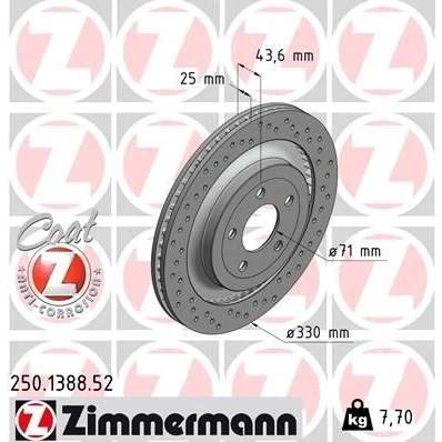Imagen de ZIMMERMANN 250.1388.52 Disco de freno 330 25 5/5 5 114 ventilación externa, perforado revestido FORD USA: Mustang Mk6 Coupé, Cabrio
