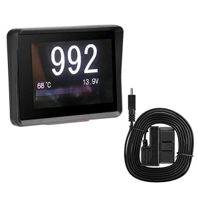 Imagen de LetCart Universal HUD Head Up Display, Velocímetro digital para Coche, Pantalla Frontal Automóviles, Medidor multifunción Temperatura Tensión Velocidad