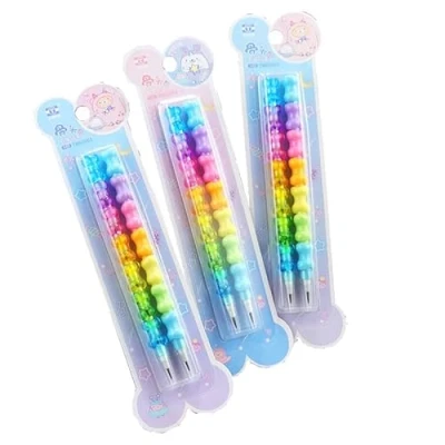 Imagen de lápices de plástico apilables 8 en 1 HB rellenables sin afilar apilar colores para estudiantes, profesores, oficina, regalos fiesta cumpleaños