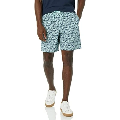 Imagen de Amazon Essentials Pantalones Cortos para Caminar con 20 cm de Pernera, Cordón Ajuste y Corte Holgado (Disponibles en Tallas Grandes) Hombre, Verde Floral, S