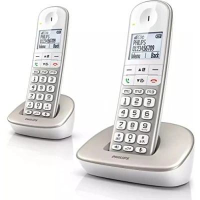 Imagen de Philips XL4902S/23 Pack 2 Teléfonos Fijos Inalámbricos Duos, Pantalla 1,9&#039;&#039;, Altavoz Integrado, Manos Libres, Identificador de Llamadas, Retroiluminación Blanco (Compatible: ES, IT, FR)
