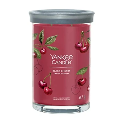 Imagen de Yankee Candle Signature Vela aromática en vaso grande de cereza negra con doble mecha, mezcla cera soja larga combustión, para mujeres