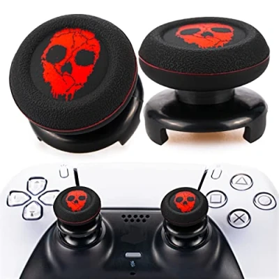 Imagen de Playrealm FPS Thumbstick Grip Agarres para el Pulgar Extensor y Impresión Caucho Silicona Apretón Cubrir 2 juegos Controlador PS5 Dualsenese PS4 (Rojo Fantasma)