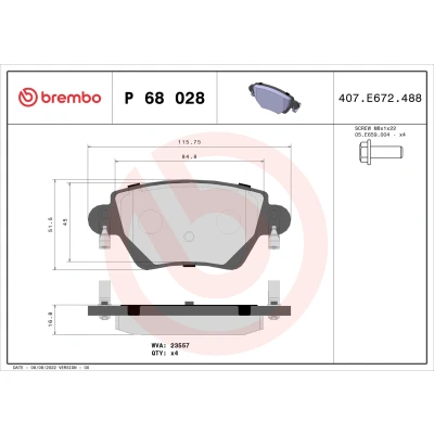 Imagen de BREMBO P 68 028 Juego de pastillas freno excl. contacto avisador desgaste con tornillos pinza sin accesorios RENAULT: Kangoo I