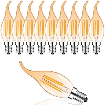 Imagen de Pack de 10 bombillas LED C35, 4 W, estilo retro, regulable, 2700 K, blanco cálido, 300 lúmenes, repuesto para 30 W